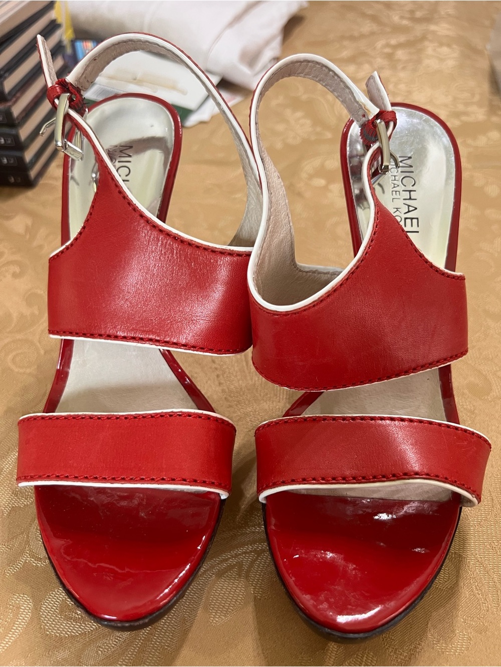 Michael Kors Leather Platform Slingback Stiletto Heeled Sandal Red Sz 8 Glam